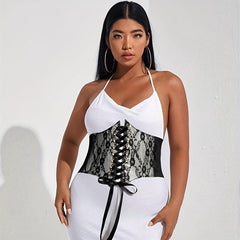  Lace-Up Corset Belt with Bowknot - Elastic Waistband Solid Design