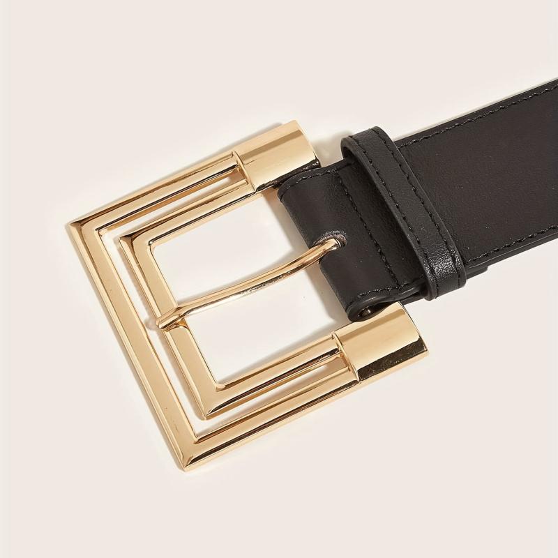 Golden Wide Belt with Square Buckle for Women
