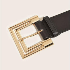 Golden Wide Belt with Square Buckle for Women