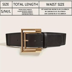 Golden Wide Belt with Square Buckle for Women