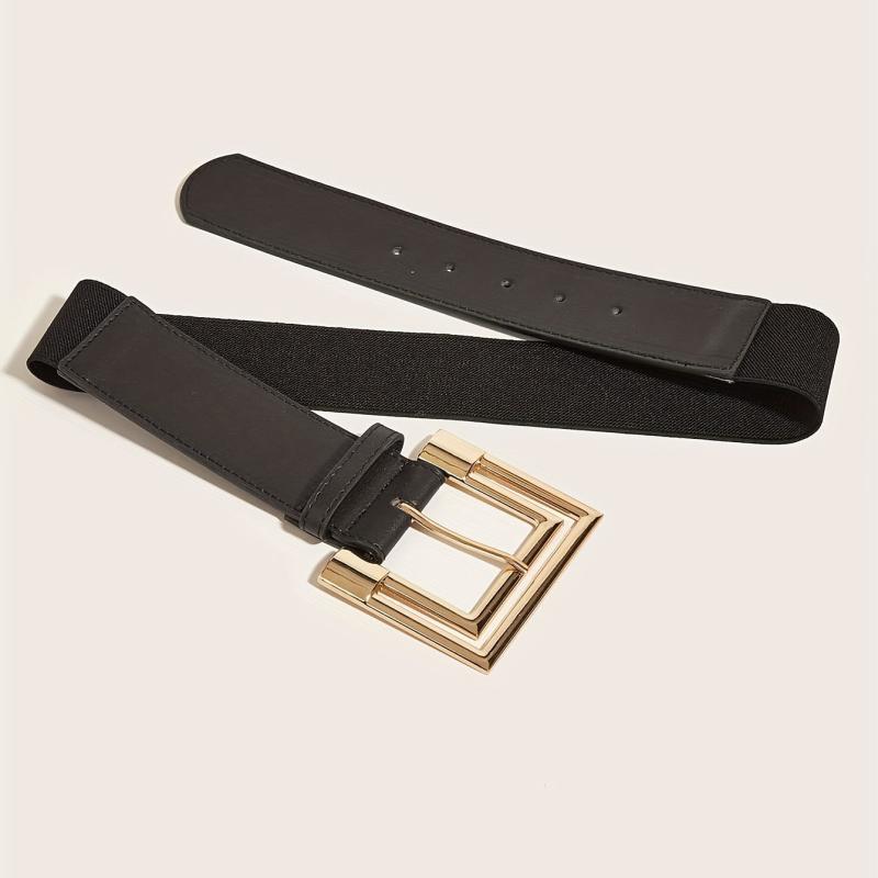 Golden Wide Belt with Square Buckle for Women