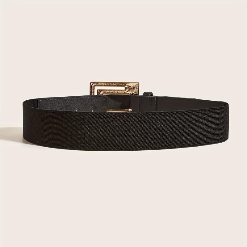 Golden Wide Belt with Square Buckle for Women