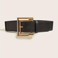 Golden Wide Belt with Square Buckle for Women