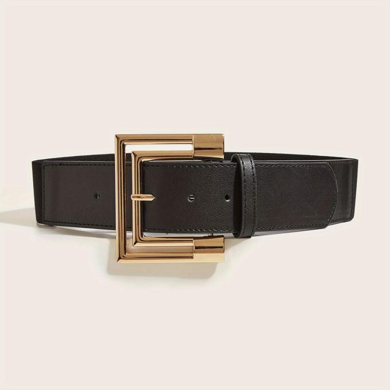 Golden Wide Belt with Square Buckle for Women
