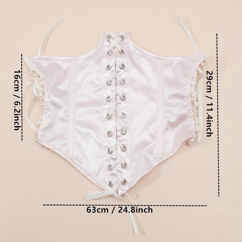 Pink Lace up Cincher Elastic Corset Waistband Belt Waspie Waist Belt
