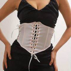 Pink Lace up Cincher Elastic Corset Waistband Belt Waspie Waist Belt