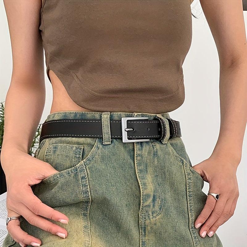 Square Buckle Belt Unisex PU Leather Waist Belt Jeans Pants Women