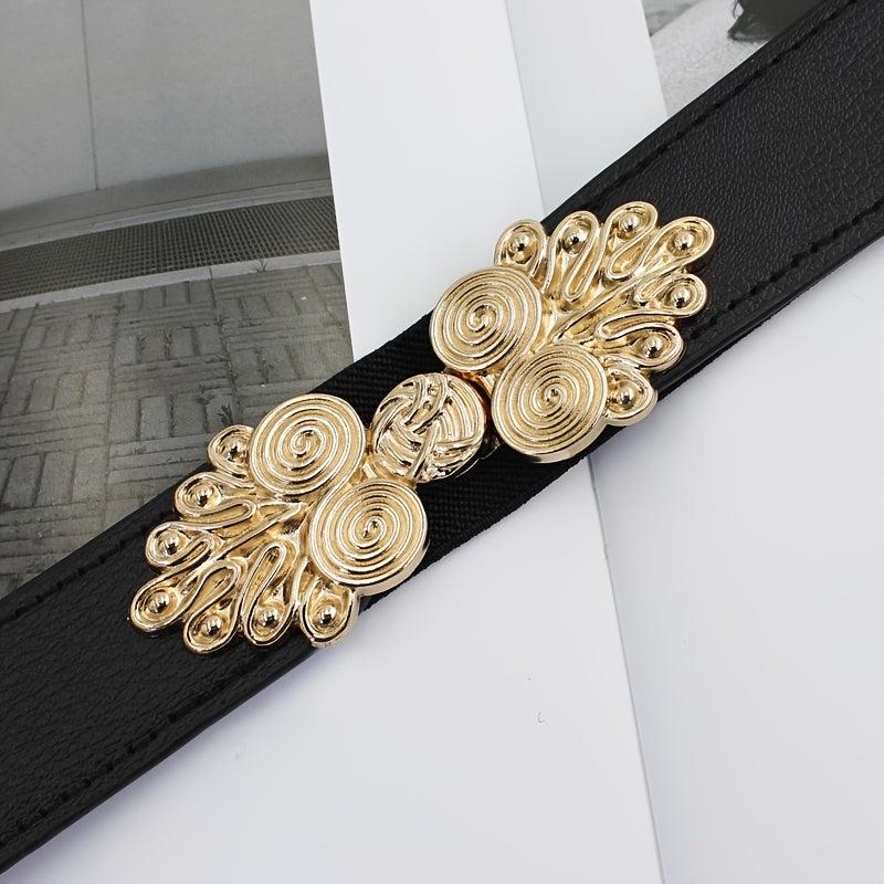 Wide Elastic Waist Belt Floral Buckle Women Vintage Dress Sweater Coat