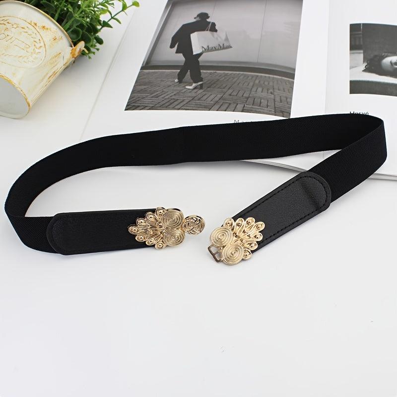 Wide Elastic Waist Belt Floral Buckle Women Vintage Dress Sweater Coat