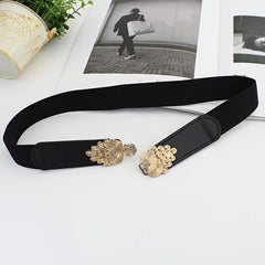 Wide Elastic Waist Belt Floral Buckle Women Vintage Dress Sweater Coat