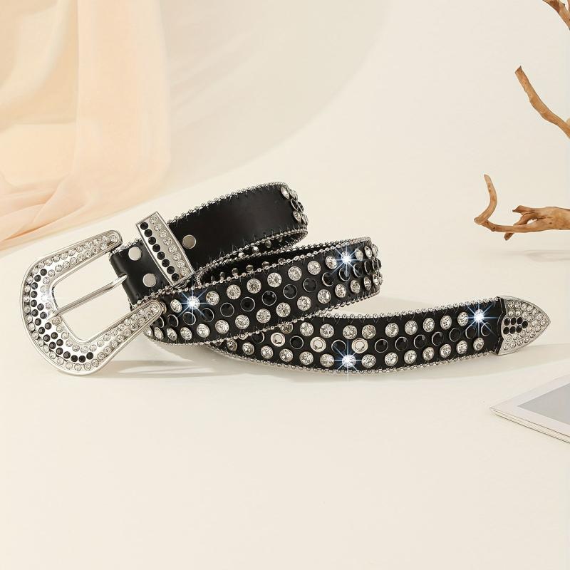  Rhinestone PU Belt for Women