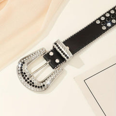  Rhinestone PU Belt for Women