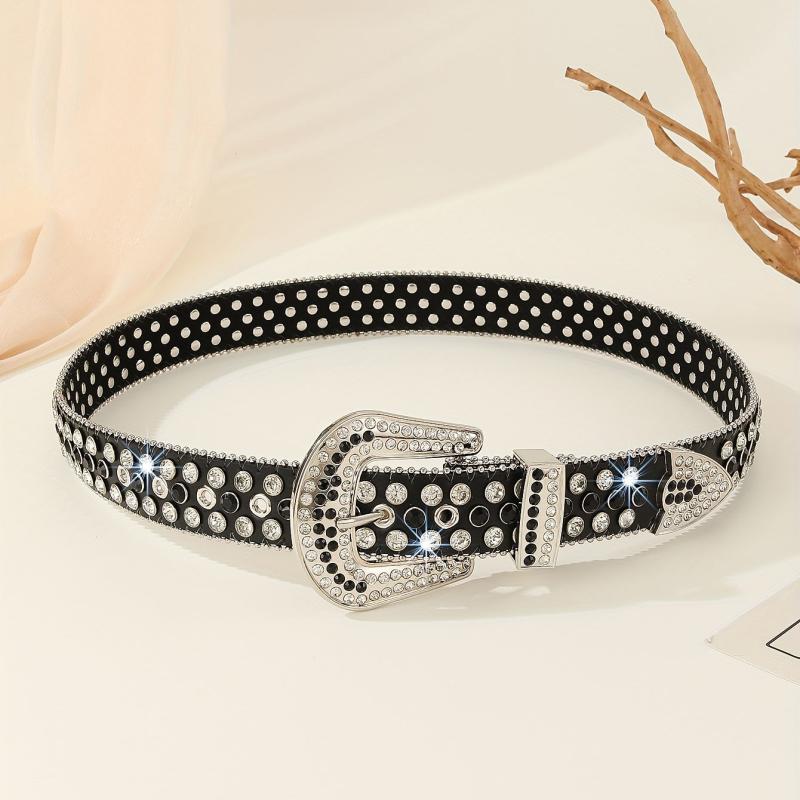  Rhinestone PU Belt for Women