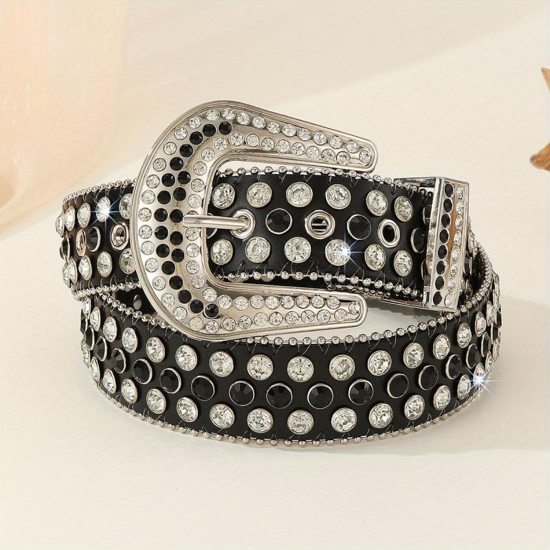  Rhinestone PU Belt for Women