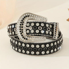  Rhinestone PU Belt for Women
