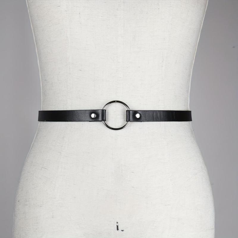 Circle Rivet PU Leather Belt Thin Gothic Waistband Adjustable Punk Belts