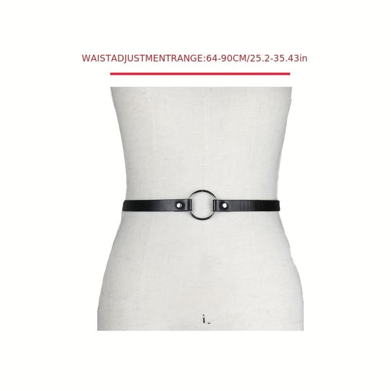 Circle Rivet PU Leather Belt Thin Gothic Waistband Adjustable Punk Belts