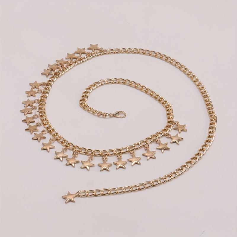 Golden Star Pendant Waist Chain Boho Metal Chain Belt Dress Girdle Women
