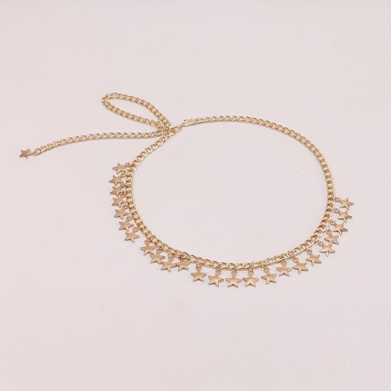 Golden Star Pendant Waist Chain Boho Metal Chain Belt Dress Girdle Women