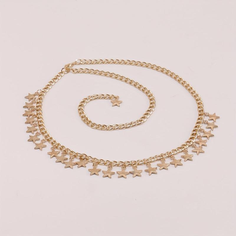 Golden Star Pendant Waist Chain Boho Metal Chain Belt Dress Girdle Women