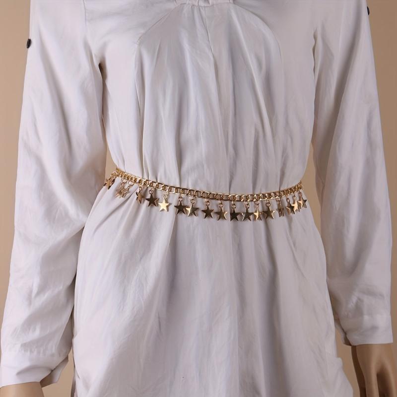 Golden Star Pendant Waist Chain Boho Metal Chain Belt Dress Girdle Women
