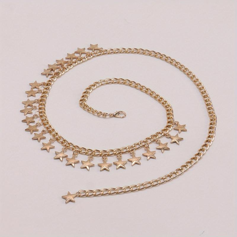 Golden Star Pendant Waist Chain Boho Metal Chain Belt Dress Girdle Women
