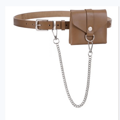 Women's Leather Belt Bag Metal Chain Decor Mini Waist Bag