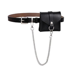 Women's Leather Belt Bag Metal Chain Decor Mini Waist Bag