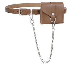 Women's Leather Belt Bag Metal Chain Decor Mini Waist Bag