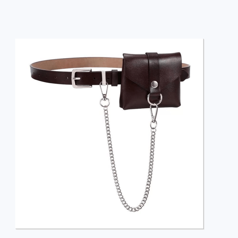 Women's Leather Belt Bag Metal Chain Decor Mini Waist Bag