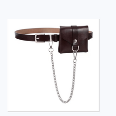 Women's Leather Belt Bag Metal Chain Decor Mini Waist Bag