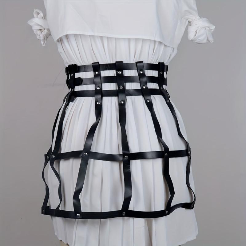 Gothic Three Layer Skirt Waistband Punk Adjustable Waist Belt