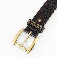  Vintage Rivet Belt Square Pin Buckle Flower Embossed PU Belt