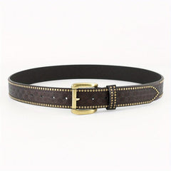  Vintage Rivet Belt Square Pin Buckle Flower Embossed PU Belt