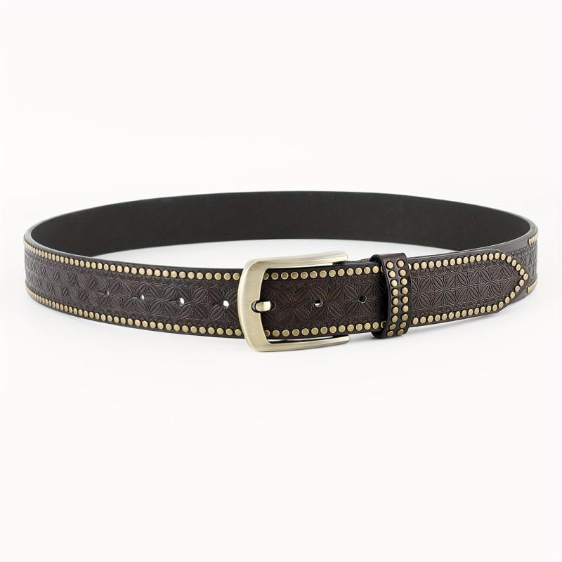  Embossed Brown PU Leather Belt