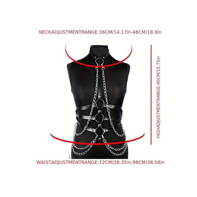 Gothic Chain Fringe Harness Tassel Suspenders Punk PU Leather Belt