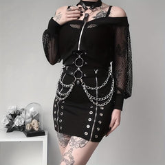 Gothic Chain Fringe Harness Tassel Suspenders Punk PU Leather Belt