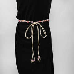 Beads Decor Sash Belt Rope Braided Bowknot Lace Up Belt
