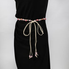 Beads Decor Sash Belt Rope Braided Bowknot Lace Up Belt
