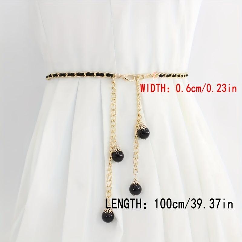 Golden Braided Waist Chain Faux Pearl Pendant for Women