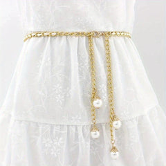 Golden Braided Waist Chain Faux Pearl Pendant for Women
