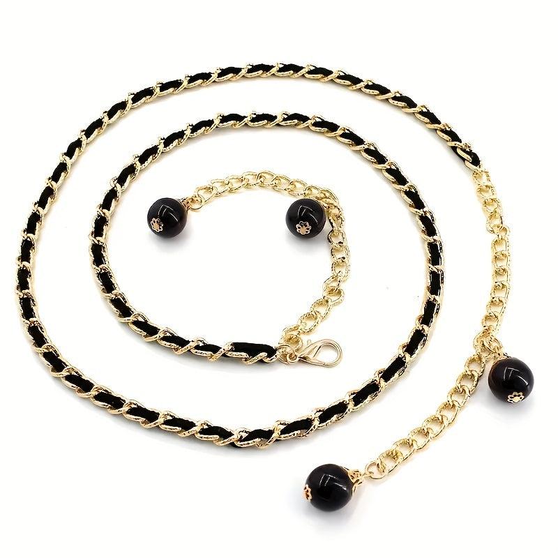 Golden Braided Waist Chain Faux Pearl Pendant for Women