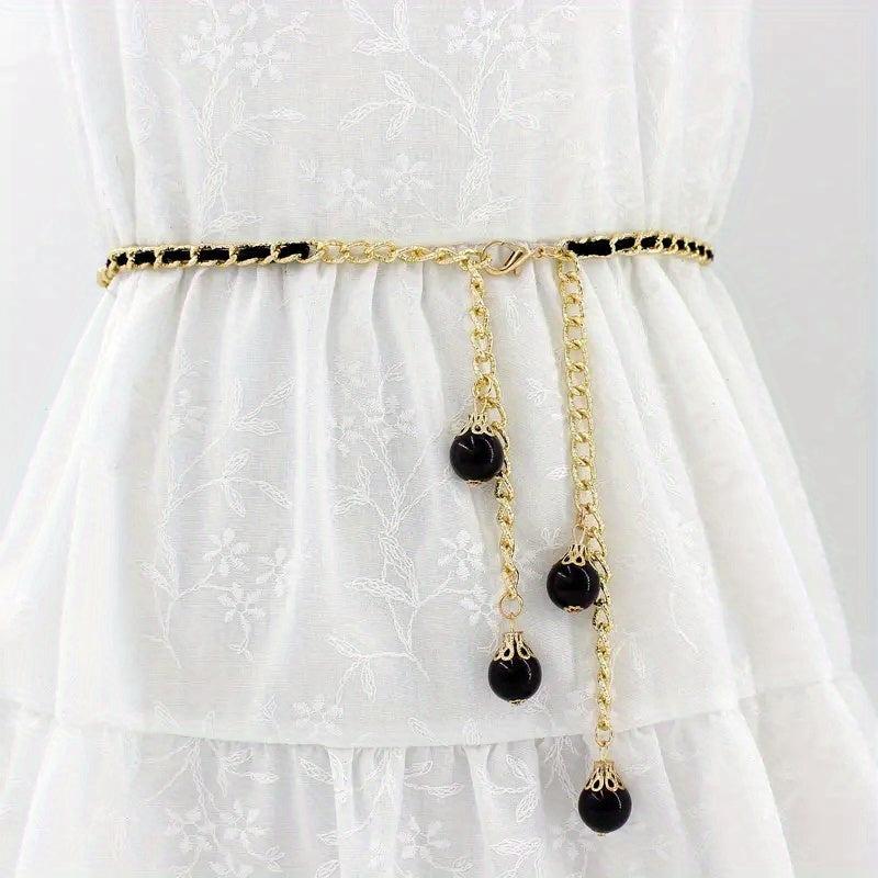 Golden Braided Waist Chain Faux Pearl Pendant for Women
