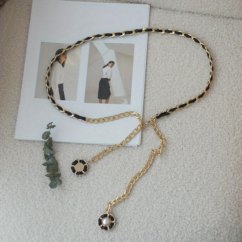 Camellia Pendant Chain Belts Silver Metal Chain Dress Decoration Waist Chain