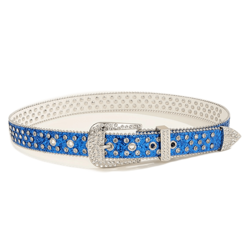 Rhinestone Sequins Sparkling Belt Hip Hop Rivet PU Leather Belt