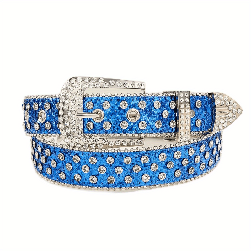 Rhinestone Sequins Sparkling Belt Hip Hop Rivet PU Leather Belt