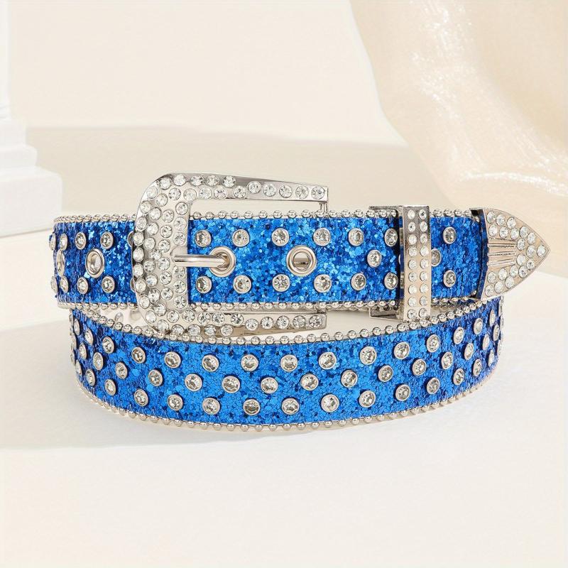 Rhinestone Sequins Sparkling Belt Hip Hop Rivet PU Leather Belt