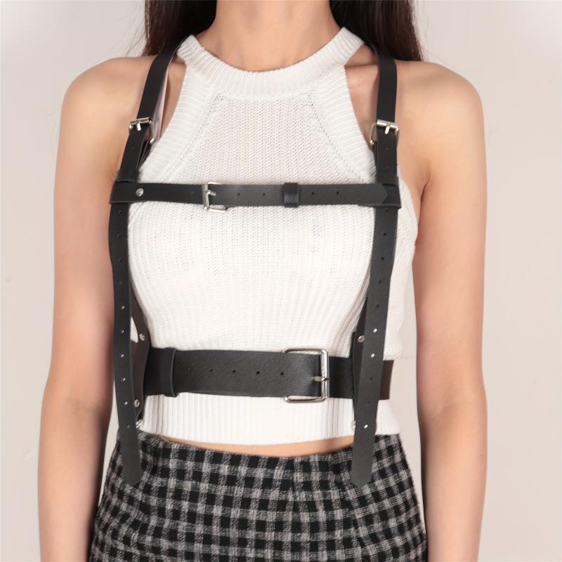 Wide PU Leather Corset Belt Body Harness For Women