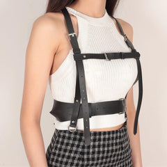 Wide PU Leather Corset Belt Body Harness For Women