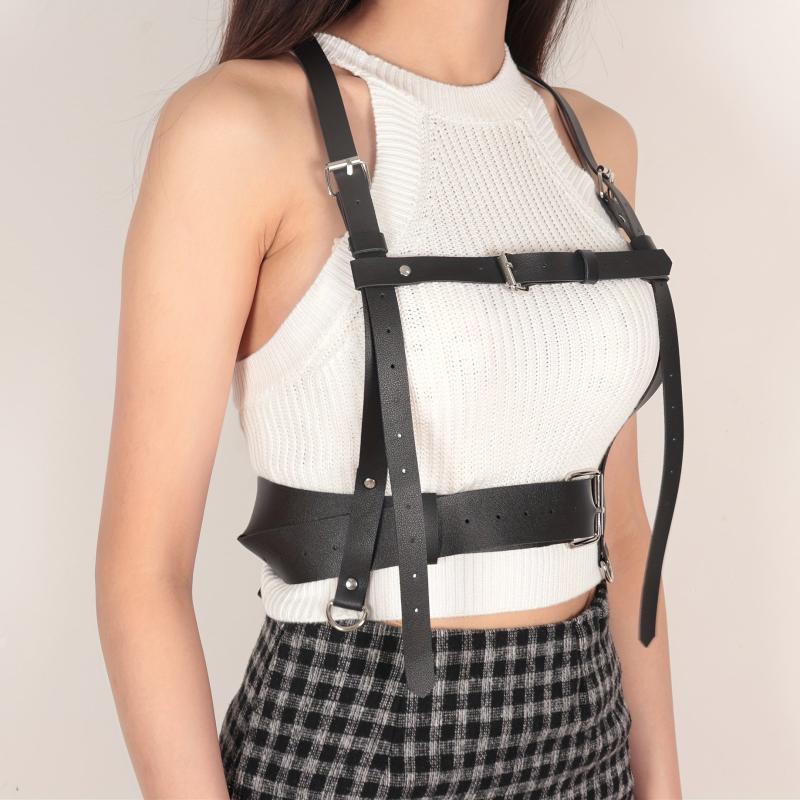 Wide PU Leather Corset Belt Body Harness For Women